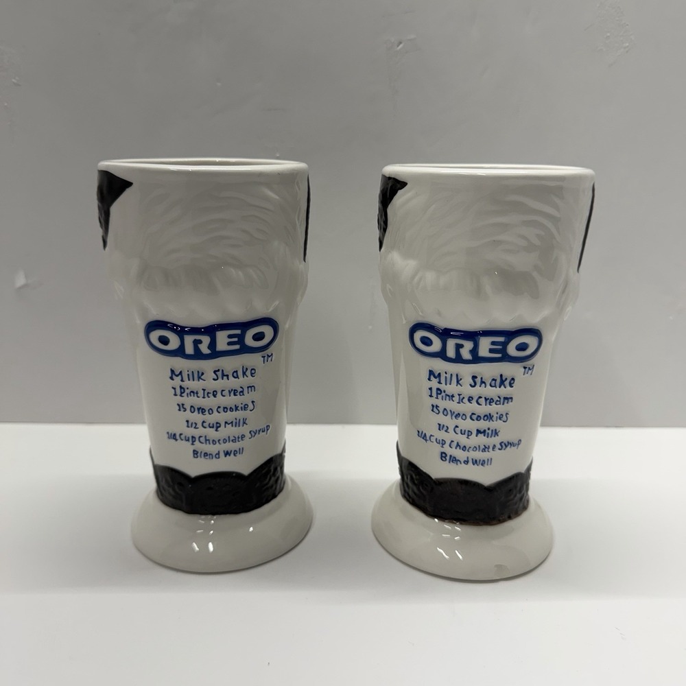 Vintage Oreo Milkshake Ceramic Mugs Set of 2 Recipe Embossed Houston Harvest 7"